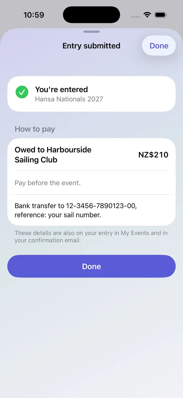 Entering on the RegattaHub iPhone app, coming soon