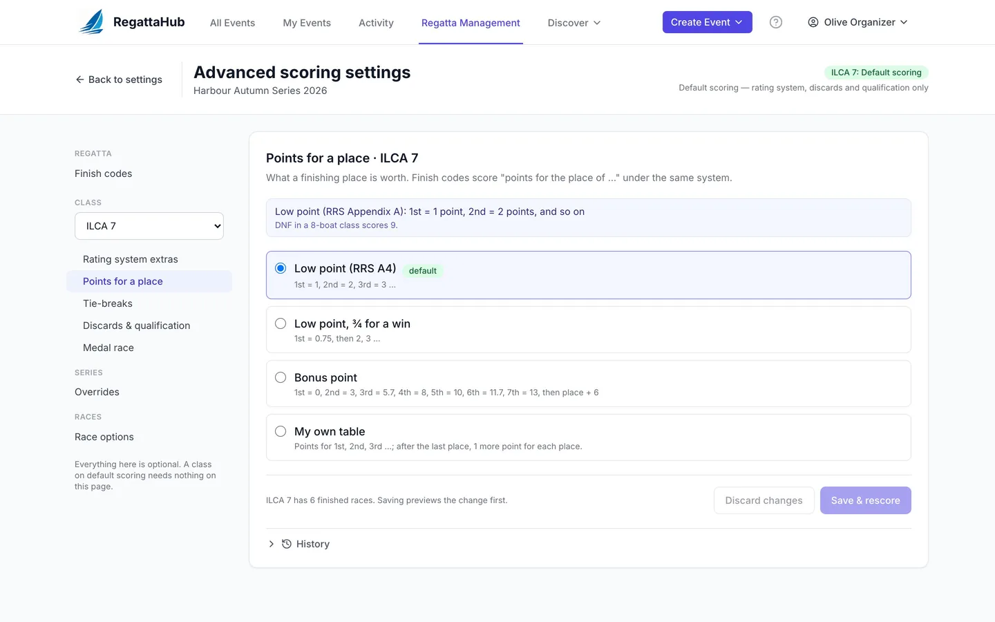 Where Advanced scoring settings live, and the class editor